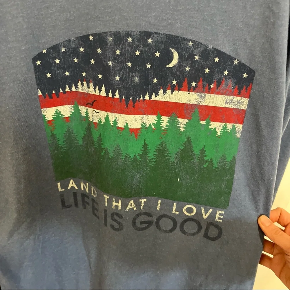 Life is Good Blue Women’s Long Sleeve Shirt Size M Land That I Love EUC - Picture 3 of 8